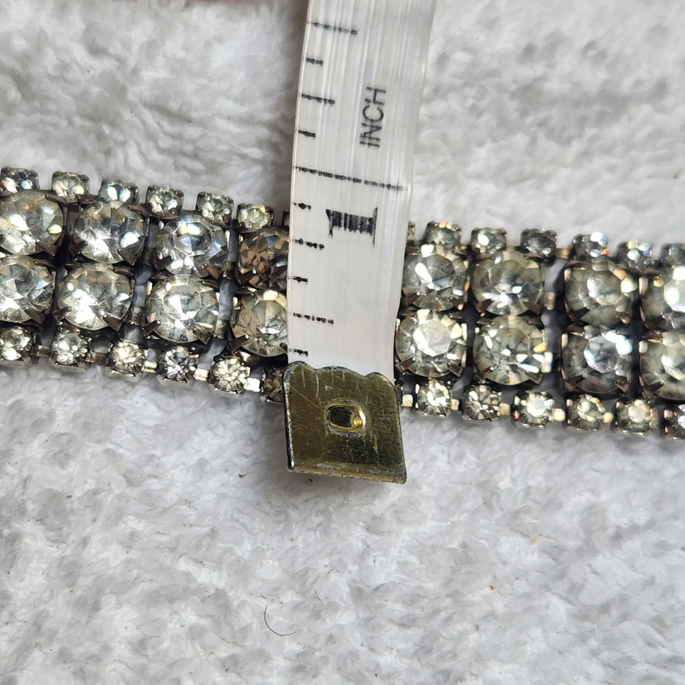 Vintage Four Row Clear Rhinestone Silver Tone Bracelet Formal Bridal Statement - Picture 8 of 13
